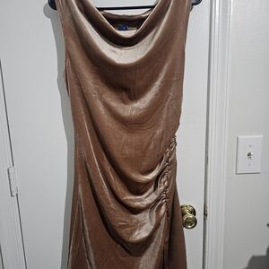 Old Navy One-Shoulder Brown Satin Drape Dress